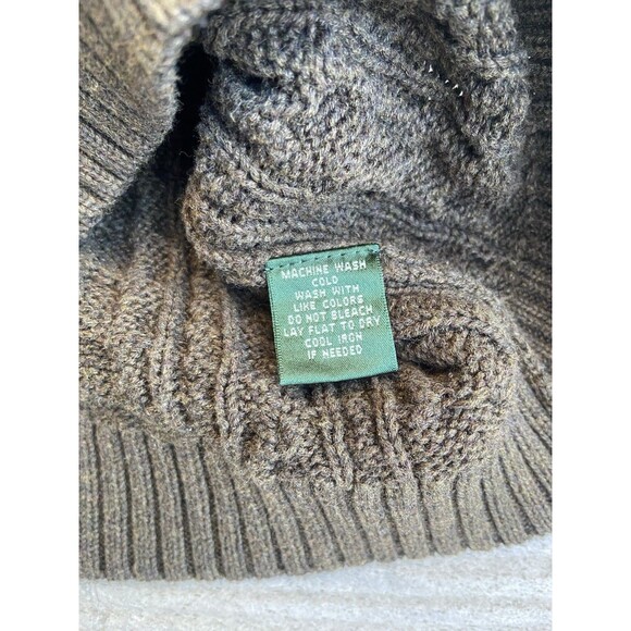 Ralph Lauren Sweater Womens 2X Green Cable Knit V-Neck Fisherman Preppy Cotton - Picture 8 of 16
